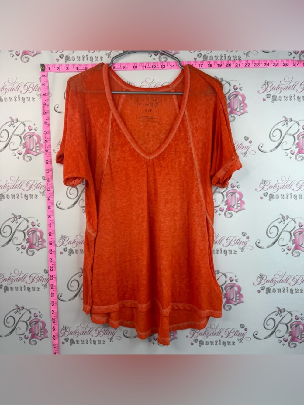 We The Free free people T-shirt bright Burnt Orange V-Neck Short Sleeve Top
